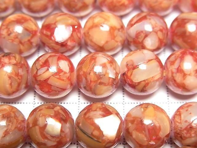 [Video] Mosaic Shell Round 10mm Red 1strand beads (approx. 15 inches/38 cm)