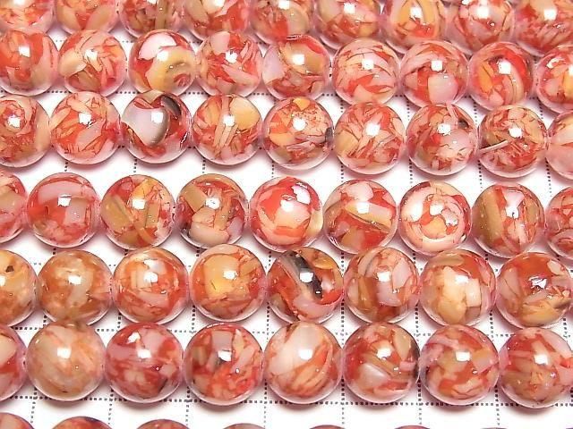 [Video] Mosaic Shell Round 10mm Red 1strand beads (approx. 15 inches/38 cm)