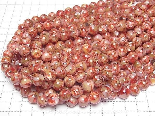 [Video] Mosaic Shell Round 10mm Red 1strand beads (approx. 15 inches/38 cm)