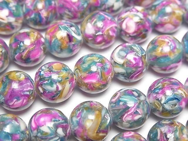 [Video] Mosaic Shell Round 10mm Green x Pink 1strand beads (approx. 15 inches/38 cm)