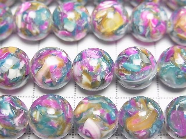 [Video] Mosaic Shell Round 10mm Green x Pink 1strand beads (approx. 15 inches/38 cm)