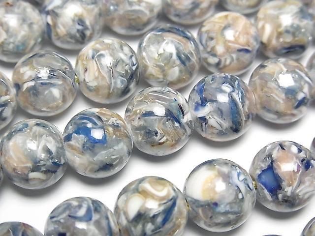 [Video] Mosaic Shell Round 10mm Blue x Pink 1strand beads (approx. 15 inch/38 cm)