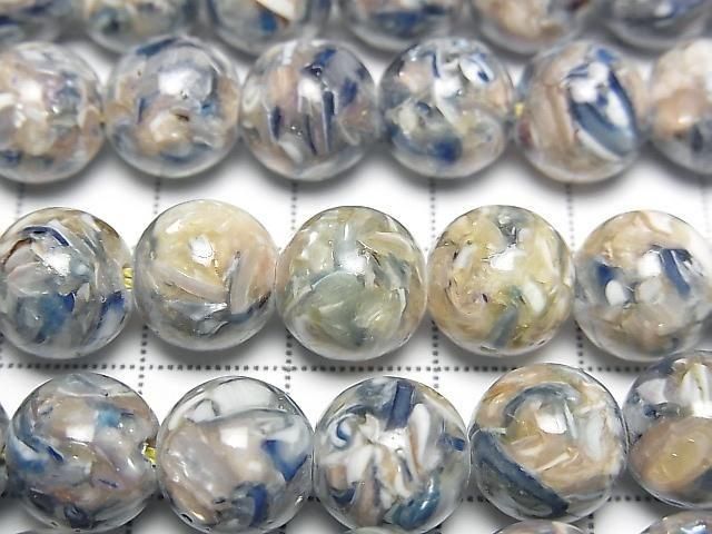 [Video] Mosaic Shell Round 10mm Blue x Pink 1strand beads (approx. 15 inch/38 cm)