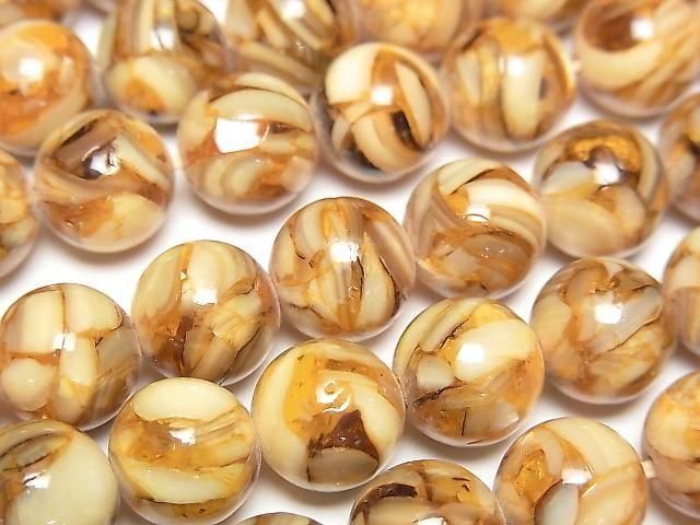 [Video] Mosaic Shell Round 10mm Brown 1strand beads (approx. 15 inches/38 cm)