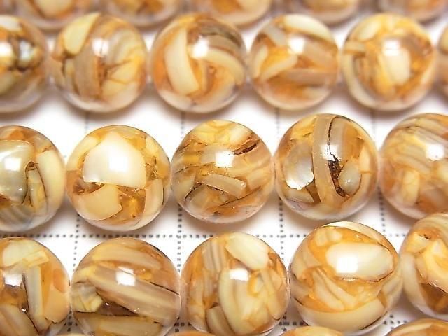 [Video] Mosaic Shell Round 10mm Brown 1strand beads (approx. 15 inches/38 cm)