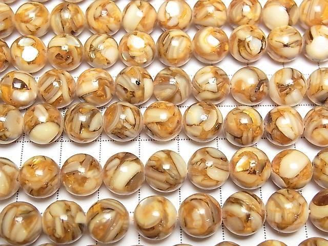 [Video] Mosaic Shell Round 10mm Brown 1strand beads (approx. 15 inches/38 cm)