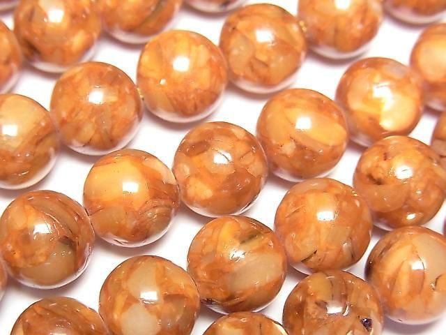 [Video] Mosaic Shell Round 10mm Orange 1strand beads (approx. 15 inches/38 cm)