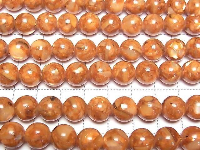 [Video] Mosaic Shell Round 10mm Orange 1strand beads (approx. 15 inches/38 cm)