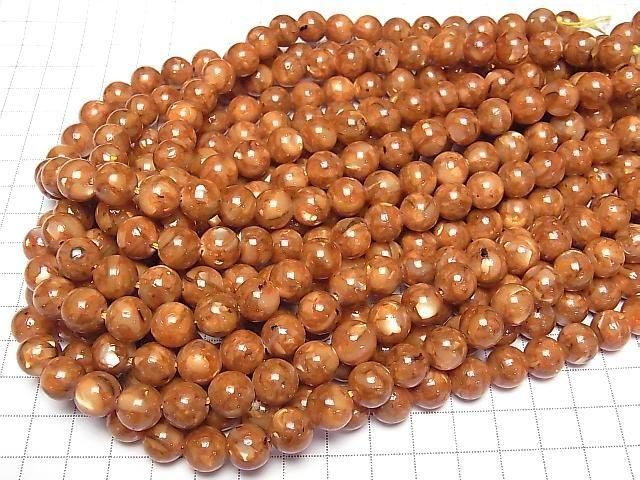 [Video] Mosaic Shell Round 10mm Orange 1strand beads (approx. 15 inches/38 cm)