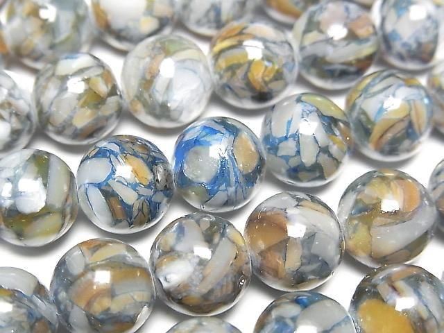 [Video] Mosaic Shell Round 10mm Blue 1strand beads (approx. 15 inches/38 cm)