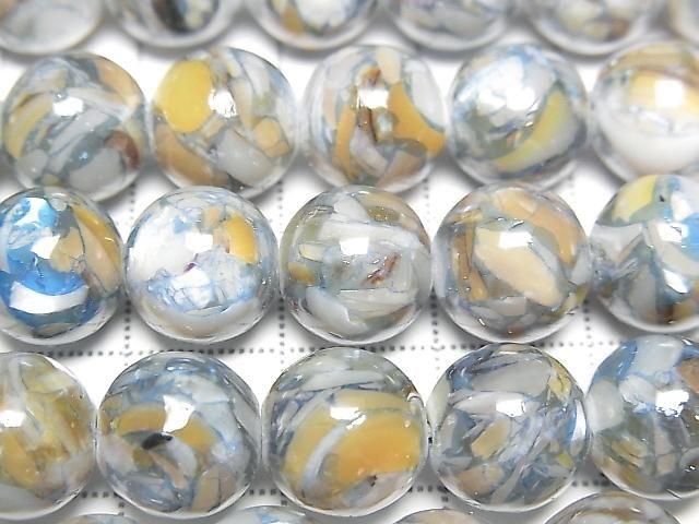 [Video] Mosaic Shell Round 10mm Blue 1strand beads (approx. 15 inches/38 cm)