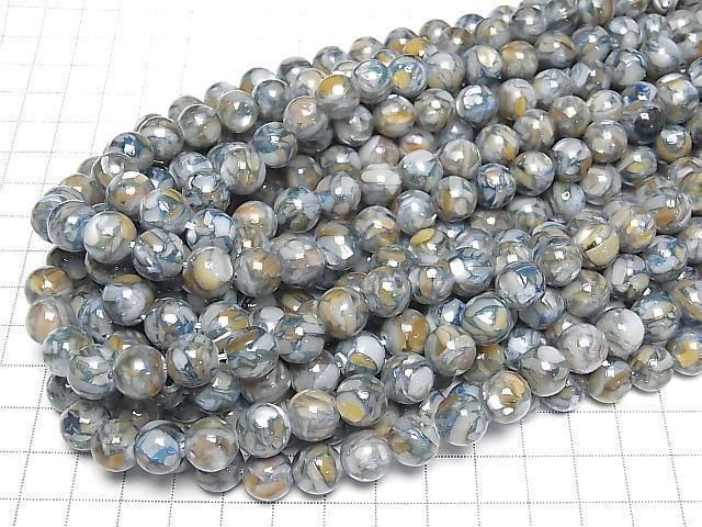 [Video] Mosaic Shell Round 10mm Blue 1strand beads (approx. 15 inches/38 cm)