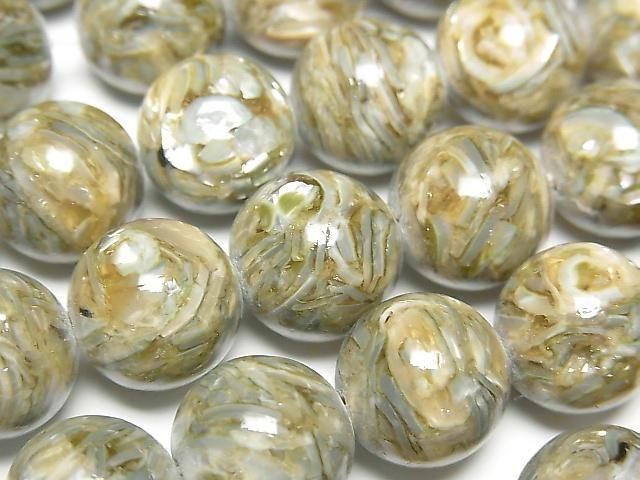 [Video] Mosaic Shell Round 12mm Green Half or 1strand Beads (approx. 15inch/36cm)