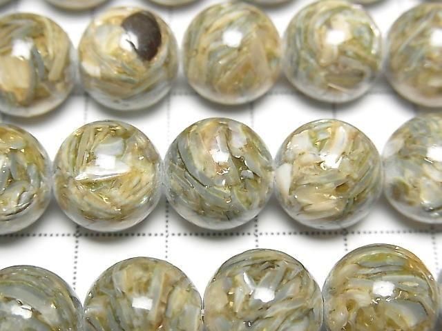[Video] Mosaic Shell Round 12mm Green Half or 1strand Beads (approx. 15inch/36cm)