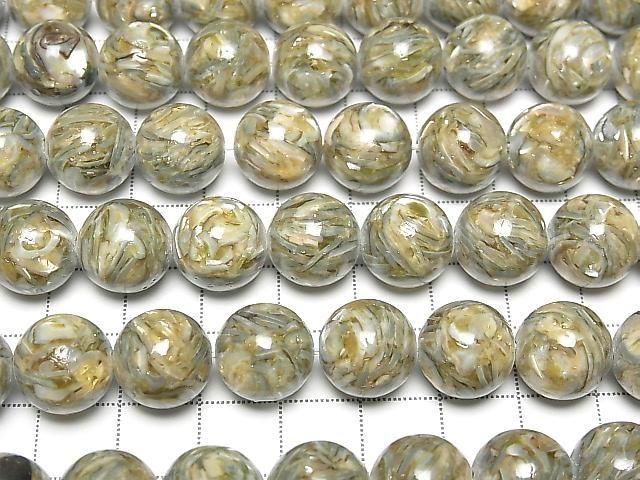 [Video] Mosaic Shell Round 12mm Green Half or 1strand Beads (approx. 15inch/36cm)