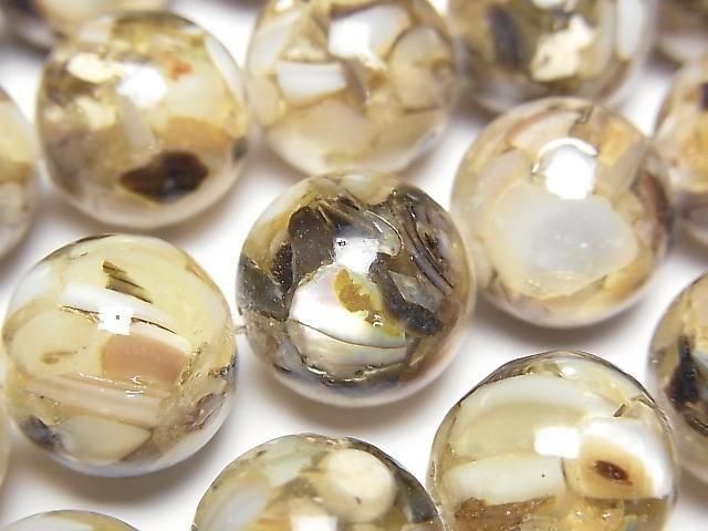 [Video] Mosaic Shell Round 14mm Brown Half or 1strand beads (approx. 15 inches/36 cm)