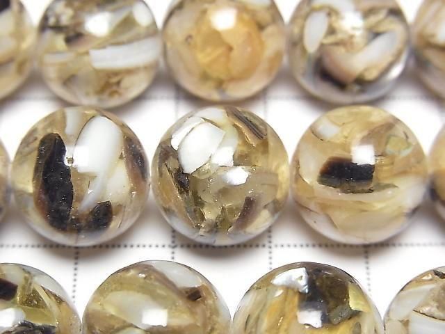 [Video] Mosaic Shell Round 14mm Brown Half or 1strand beads (approx. 15 inches/36 cm)
