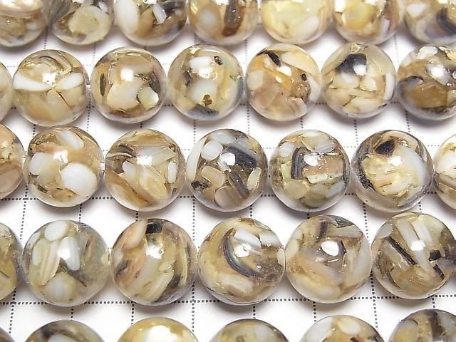 [Video] Mosaic Shell Round 14mm Brown Half or 1strand beads (approx. 15 inches/36 cm)