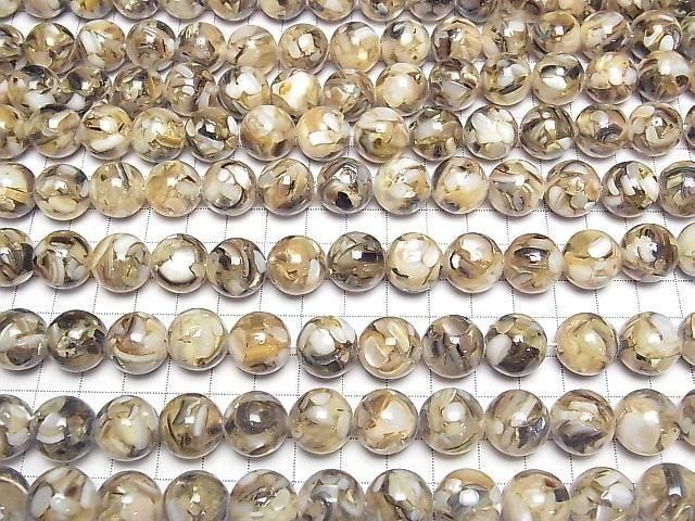 [Video] Mosaic Shell Round 14mm Brown Half or 1strand beads (approx. 15 inches/36 cm)