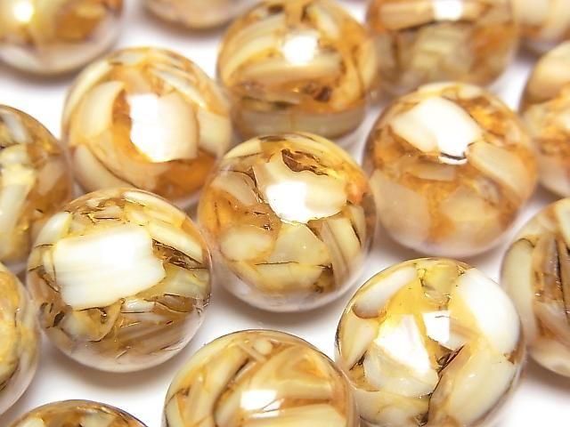 [Video] Mosaic Shell Round 14mm Brown Half or 1strand beads (approx. 15 inches/36 cm)