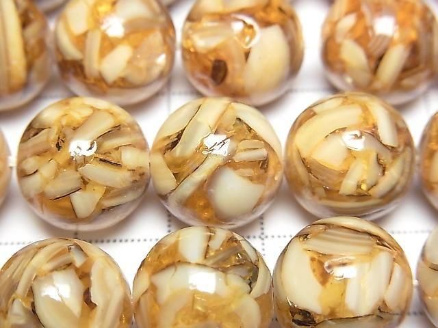 [Video] Mosaic Shell Round 14mm Brown Half or 1strand beads (approx. 15 inches/36 cm)