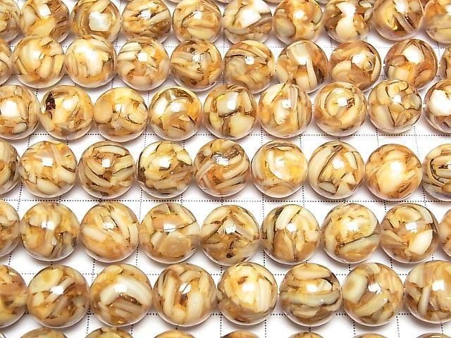 [Video] Mosaic Shell Round 14mm Brown Half or 1strand beads (approx. 15 inches/36 cm)