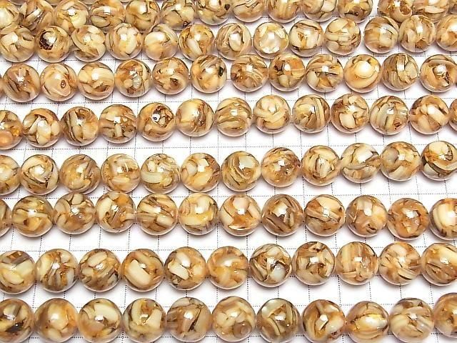 [Video] Mosaic Shell Round 14mm Brown Half or 1strand beads (approx. 15 inches/36 cm)