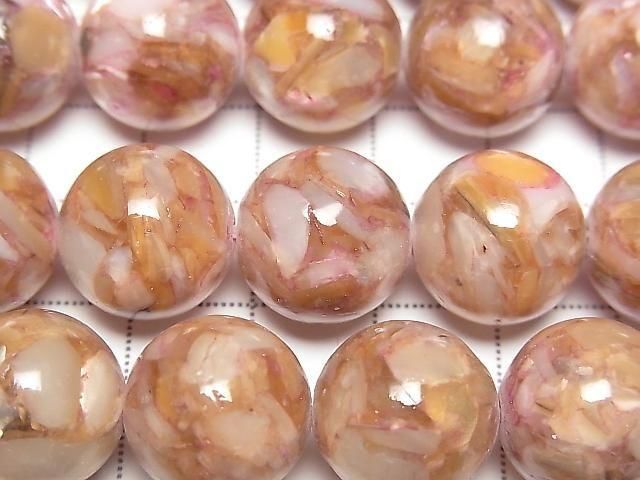 [Video] Mosaic Shell Round 14mm Pink Half or 1strand Beads (approx. 15inch/36cm)