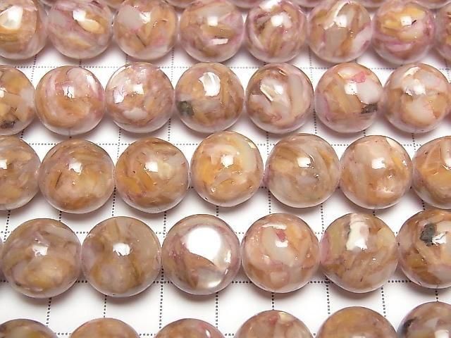 [Video] Mosaic Shell Round 14mm Pink Half or 1strand Beads (approx. 15inch/36cm)