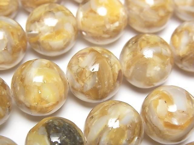 [Video] Mosaic Shell Round 14mm Beige Half or 1strand beads (approx. 15 inches/36 cm)