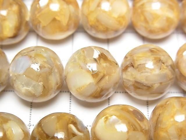 [Video] Mosaic Shell Round 14mm Beige Half or 1strand beads (approx. 15 inches/36 cm)