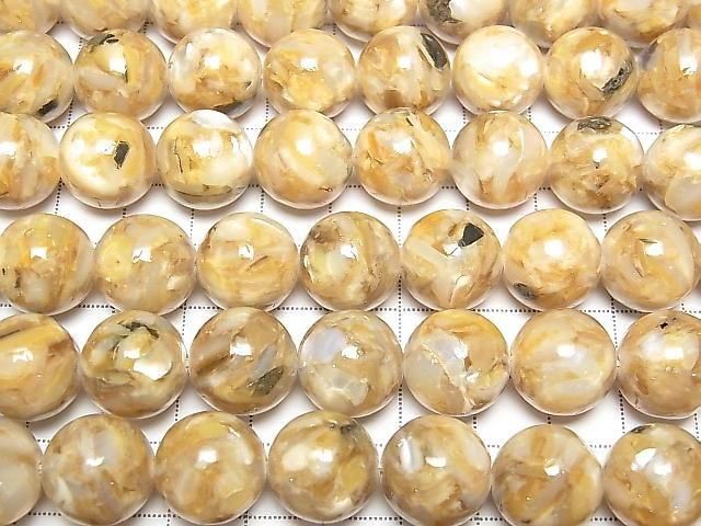 [Video] Mosaic Shell Round 14mm Beige Half or 1strand beads (approx. 15 inches/36 cm)