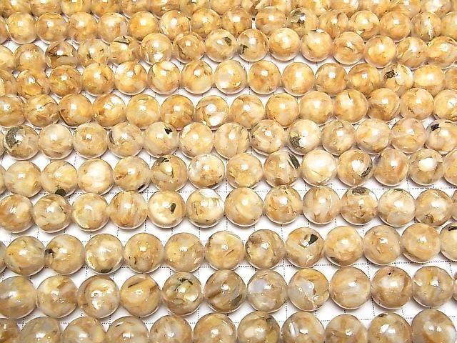 [Video] Mosaic Shell Round 14mm Beige Half or 1strand beads (approx. 15 inches/36 cm)