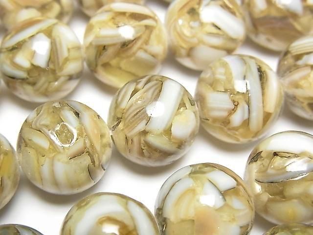 [Video] Mosaic Shell Round 14mm Beige Half or 1strand beads (approx. 15 inches/36 cm)