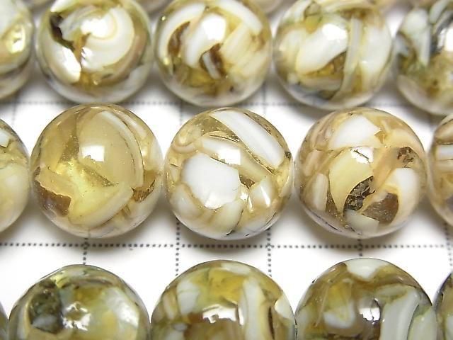 [Video] Mosaic Shell Round 14mm Beige Half or 1strand beads (approx. 15 inches/36 cm)
