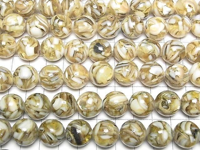 [Video] Mosaic Shell Round 14mm Beige Half or 1strand beads (approx. 15 inches/36 cm)
