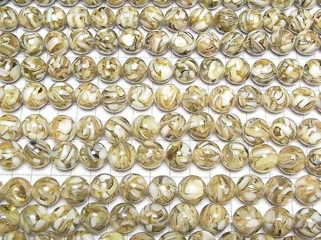 [Video] Mosaic Shell Round 14mm Beige Half or 1strand beads (approx. 15 inches/36 cm)