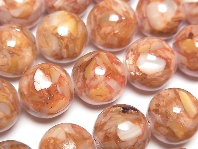 Mosaic Shell Round 14mm Orange Half or 1strand beads (approx. 15 inches/36 cm)