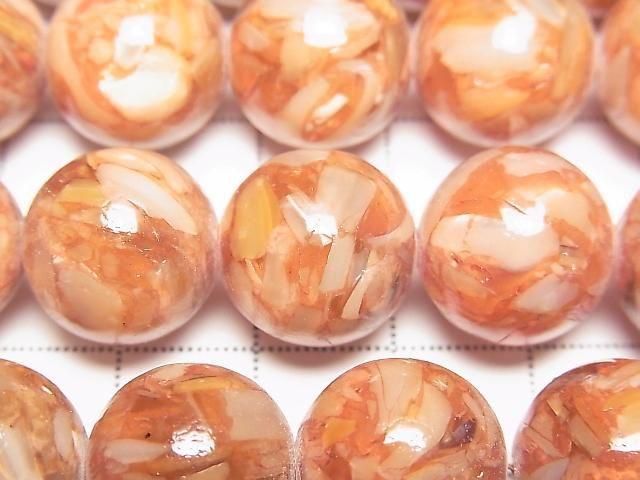 Mosaic Shell Round 14mm Orange Half or 1strand beads (approx. 15 inches/36 cm)