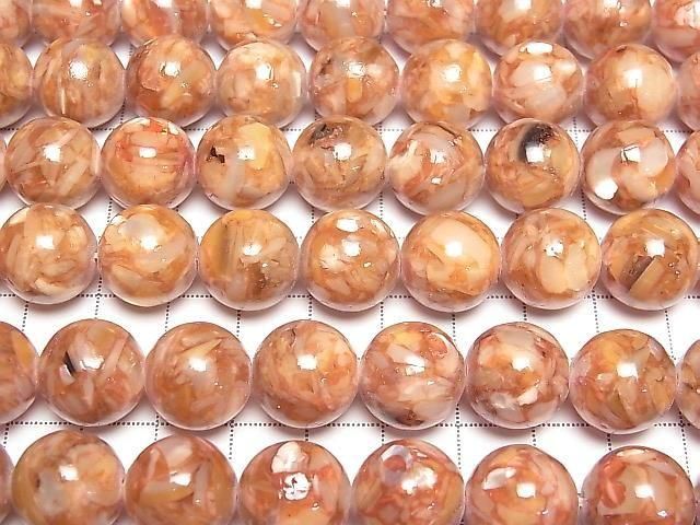 Mosaic Shell Round 14mm Orange Half or 1strand beads (approx. 15 inches/36 cm)