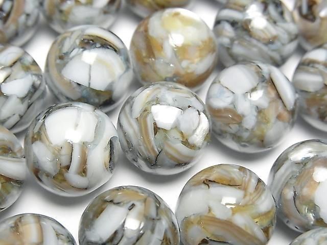 Mosaic Shell Round 14mm Blue Half or 1strand beads (approx. 15 inches/36 cm)