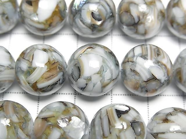 Mosaic Shell Round 14mm Blue Half or 1strand beads (approx. 15 inches/36 cm)