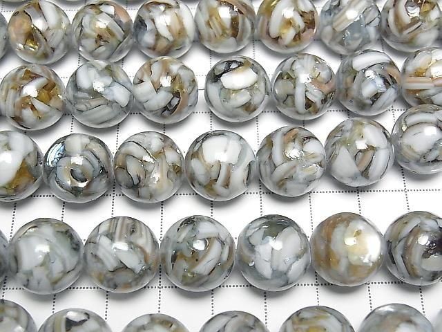 Mosaic Shell Round 14mm Blue Half or 1strand beads (approx. 15 inches/36 cm)