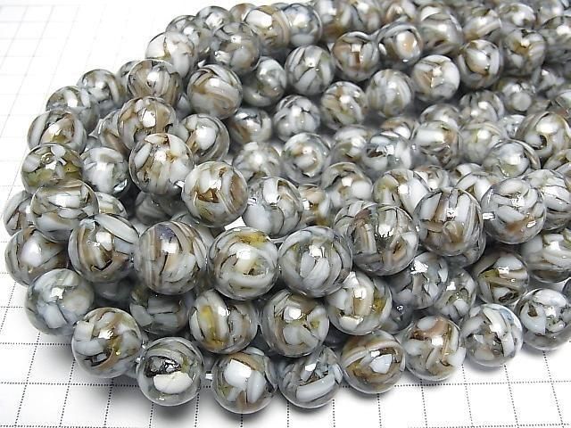 Mosaic Shell Round 14mm Blue Half or 1strand beads (approx. 15 inches/36 cm)