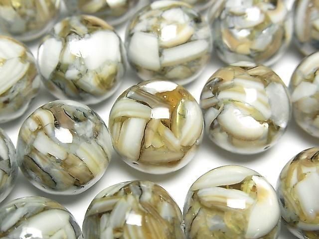 Mosaic Shell Round 14mm Blue Half or 1strand beads (approx. 15 inches/36 cm)