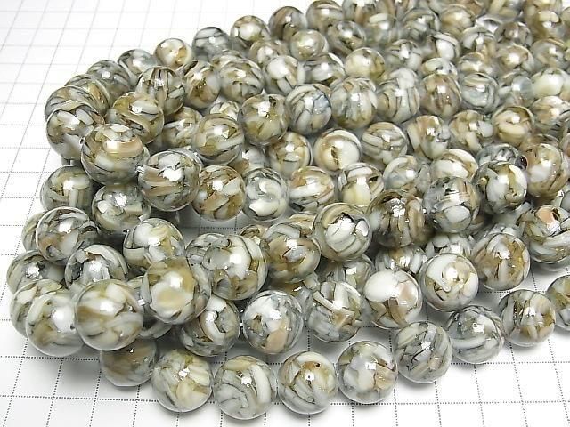 Mosaic Shell Round 14mm Blue Half or 1strand beads (approx. 15 inches/36 cm)