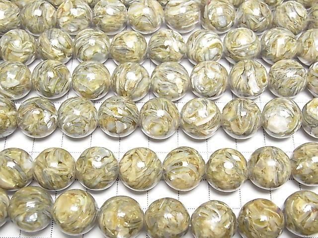 Mosaic Shell Round 14mm Green Half or 1strand beads (approx. 15 inches/36 cm)