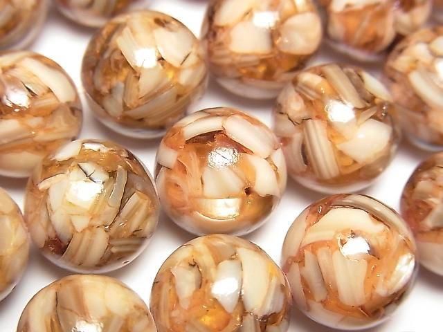 Mosaic Shell Round 14mm Red Half or 1strand beads (approx. 15 inches/36 cm)