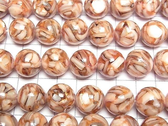 Mosaic Shell Round 14mm Red Half or 1strand beads (approx. 15 inches/36 cm)