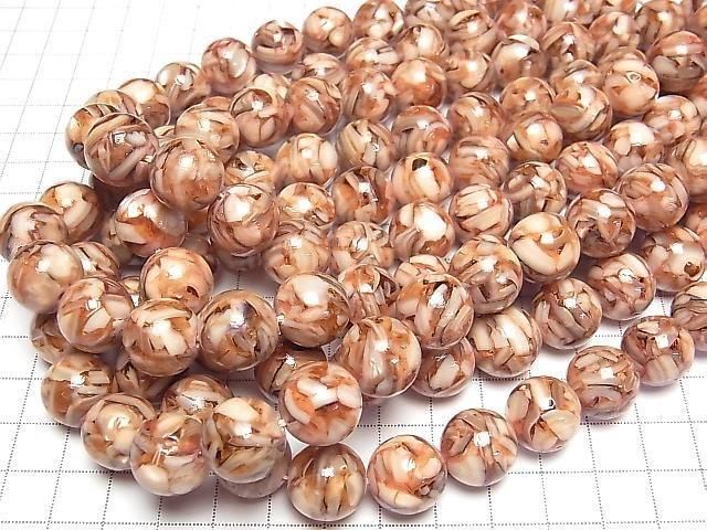 Mosaic Shell Round 14mm Red Half or 1strand beads (approx. 15 inches/36 cm)